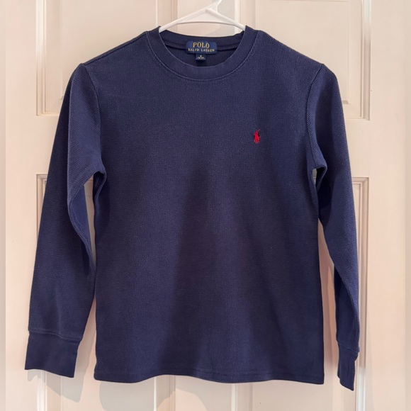 👕Ralph Lauren Polo👕 Boys Waffle-Knit Long-Sleeve Tee – Navy - Sz Medium (10–12) - Picture 4 of 13